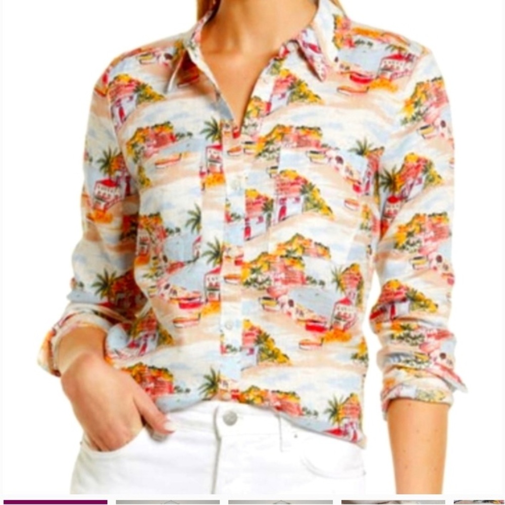 Boden Ivory Paradise Bay Linen Button Up Shirt 6P